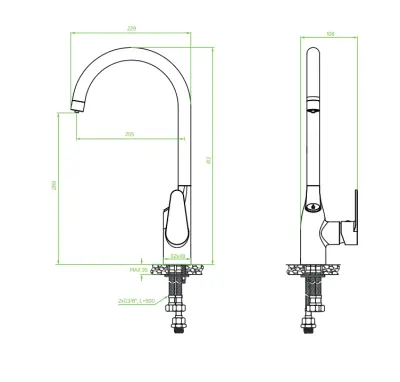 Aquadesign Filter keukenkraan chroom met gefilterd water aansluiting 3-weg 1208958194