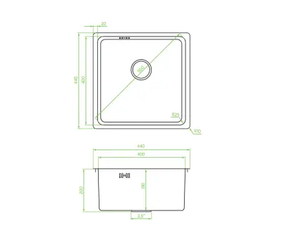 Aquadesign R25 steel opbouw, onderbouw en vlakinbouw spoelbak gun metal 40x40cm 1208958207