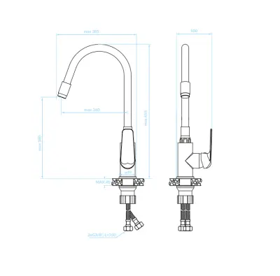 Aquadesign eenhendel keukenmengkraan zwart met flexibele uitloop 1208958220