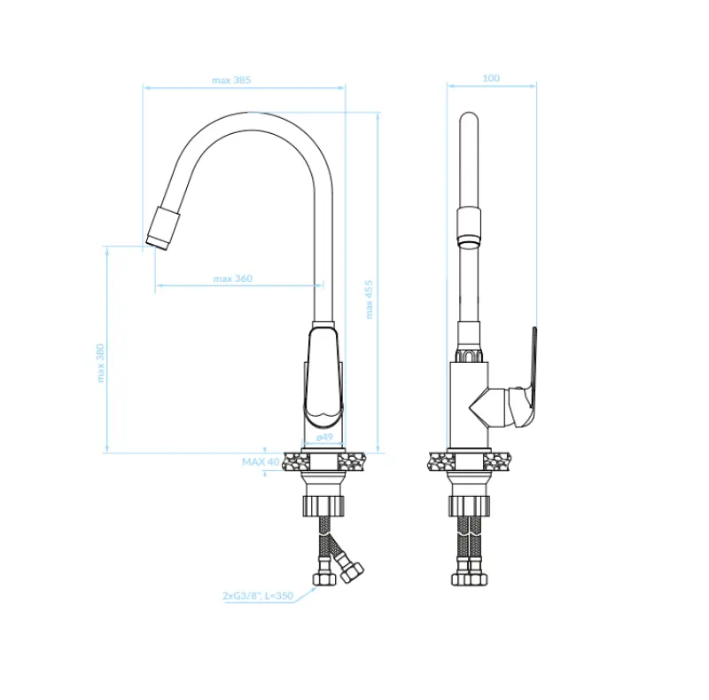 Aquadesign eenhendel keukenmengkraan zwart met flexibele uitloop 1208958220