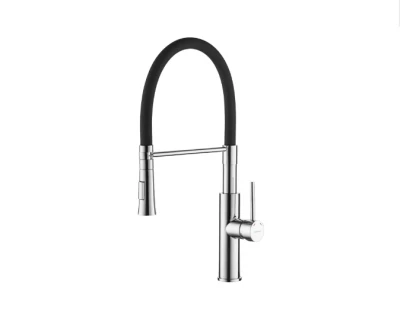 Aquadesign eenhendel keukenmengkraan chroom/zwart met flexibele uitloop 1208958222