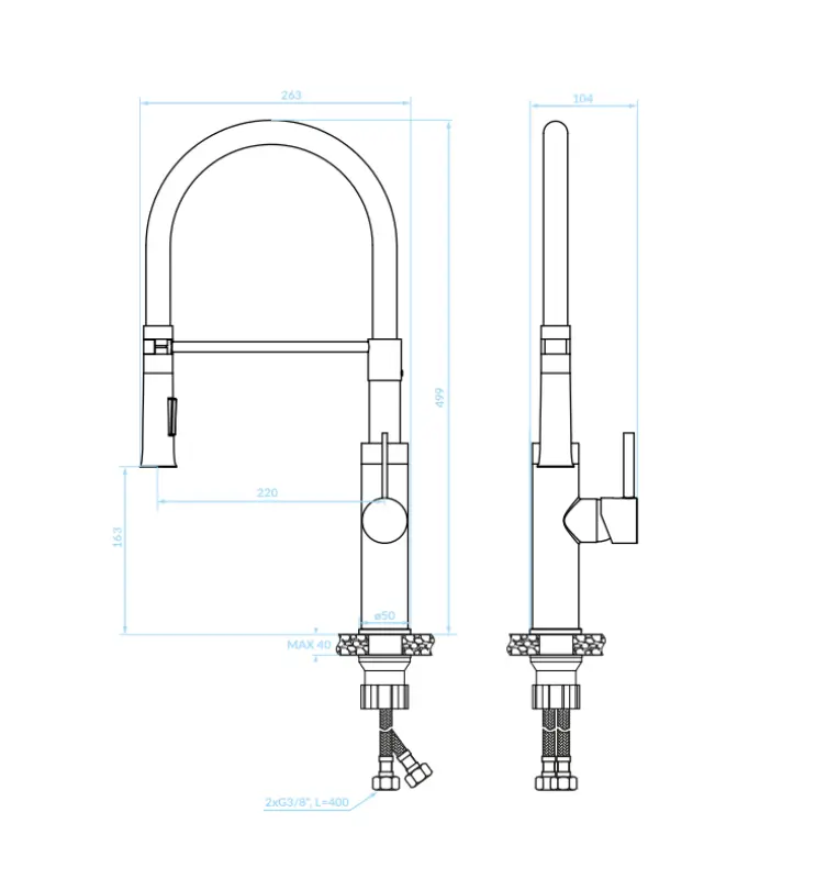 Aquadesign eenhendel keukenmengkraan goud/zwart met flexibele uitloop 1208958223