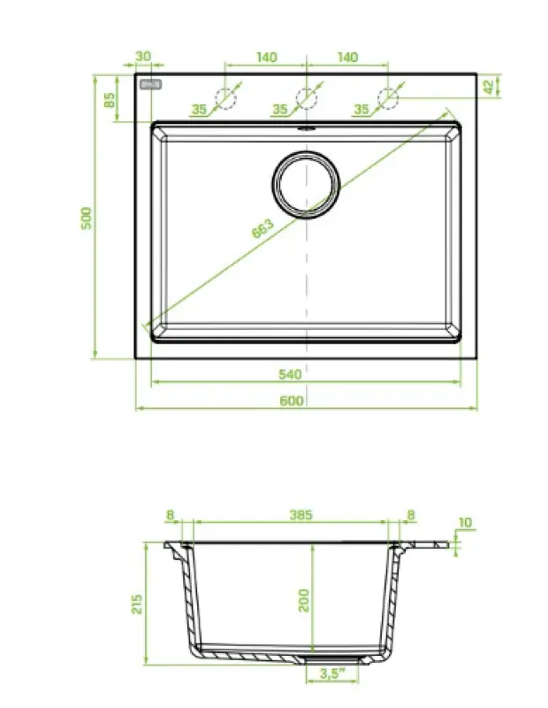 Aquadesign Natura granieten opbouw spoelbak wit 60x50cm 1208958273