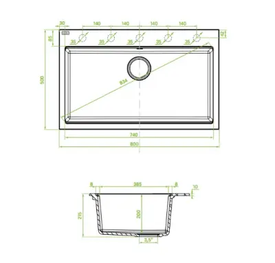 Aquadesign Natura granieten opbouw spoelbak zwart 80x50cm 1208958278