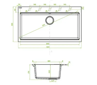 Aquadesign Natura grote granieten opbouw spoelbak zwart 90x50cm 1208958280