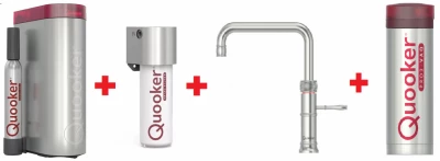Quooker Classic Fusion Square Chroom PRO3 & CUBE Warm, koud, kokend, gefilterd, koud, bruisend water 3CFSCHR+CUBE