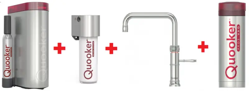 Quooker Classic Fusion Square Chroom PRO3 & CUBE Warm, koud, kokend, gefilterd, koud, bruisend water 3CFSCHR+CUBE