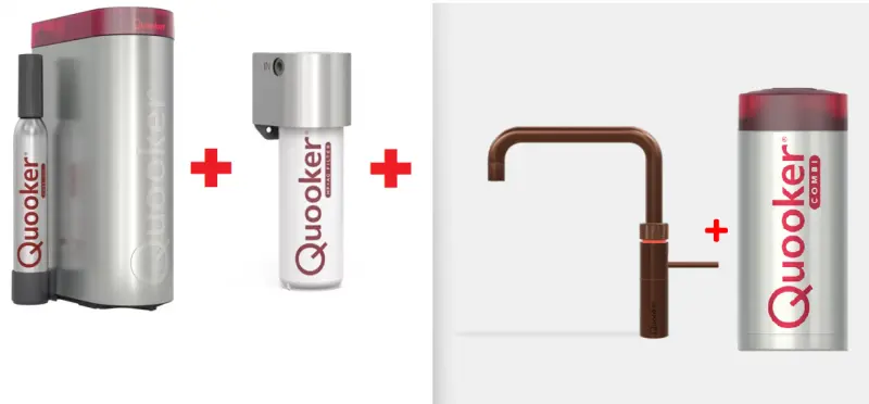 Quooker Fusion Square Rose Koper COMBI & CUBE Warm, koud, kokend, gefilterd, koud, bruisend water 22FSRCO+CUBE
