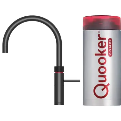 Quooker Fusion Gun Metal Zwart Combi+ & CUBE Warm, koud, kokend, gefilterd, koud, bruisend water 22+FRGME+CUBE