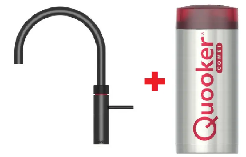Quooker Fusion Gun Metal Zwart Combi+ & CUBE Warm, koud, kokend, gefilterd, koud, bruisend water 22+FRGME+CUBE