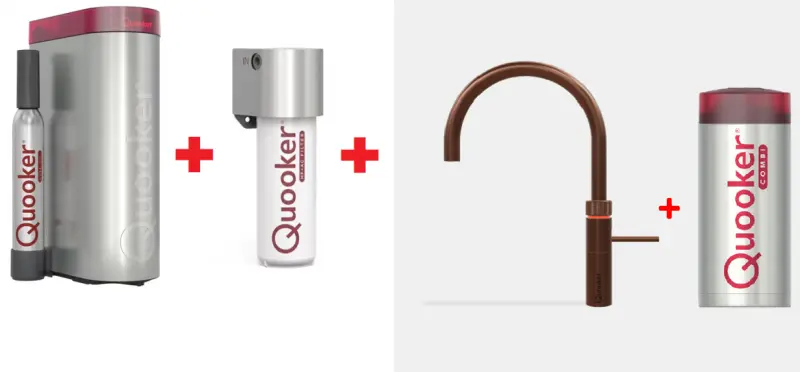Quooker Fusion Round Rose Koper Combi+ & CUBE Warm, koud, kokend, gefilterd, koud, bruisend water 22+FRRCO+CUBE