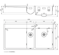 Lorreine SP serie RVS spoelbak 100x51 cm met kraangat bank 1534SPDB-L