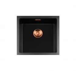 Lorreine BQ serie spoelbak 45x45cm opbouw zwart met koper plug 40BQ-T-COPPER