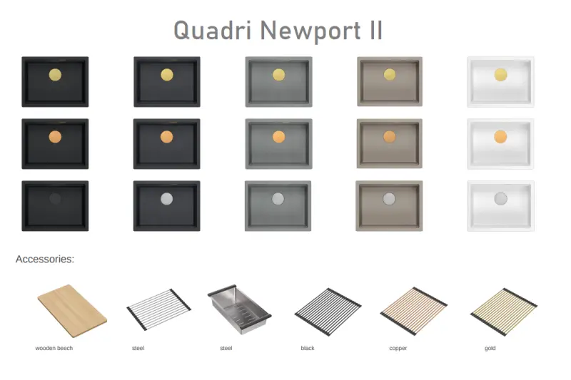Quadri Newport II graniet onderbouw zwart spoelbak 560x450 mm incl. zwarte afvoerkapje 1208966924