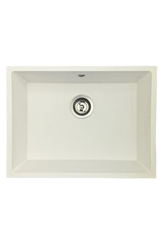 GraniteMy Universal granieten witte spoelbak 55x40 cm wit opbouw onderbouw en vlakinbouw met rvs plug 1208967109