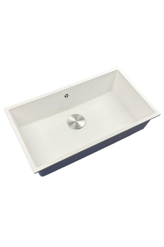 GraniteMy Universal granieten grote witte spoelbak 74x40 cm wit opbouw onderbouw en vlakinbouw met rvs plug 1208967111