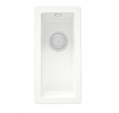 GraniteMy Universal granieten witte kleine spoelbak 17x40 cm wit opbouw onderbouw en vlakinbouw met witte plug 1208967137