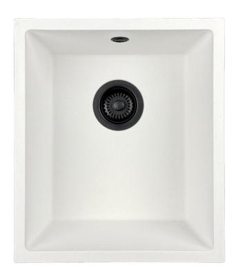 GraniteMy Universal granieten witte spoelbak 34x40 cm wit opbouw onderbouw en vlakinbouw met zwarte plug 1208967147