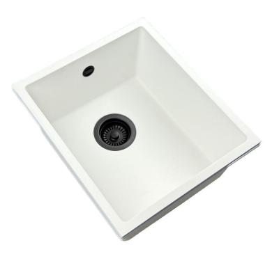 GraniteMy Universal granieten witte spoelbak 34x40 cm wit opbouw onderbouw en vlakinbouw met zwarte plug 1208967147