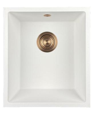 GraniteMy Universal granieten witte spoelbak 34x40 cm wit opbouw onderbouw en vlakinbouw met koperen plug 1208967148