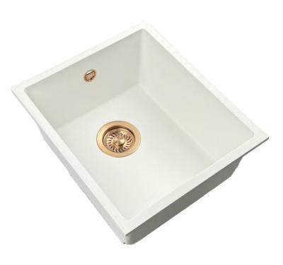 GraniteMy Universal granieten witte spoelbak 34x40 cm wit opbouw onderbouw en vlakinbouw met koperen plug 1208967148