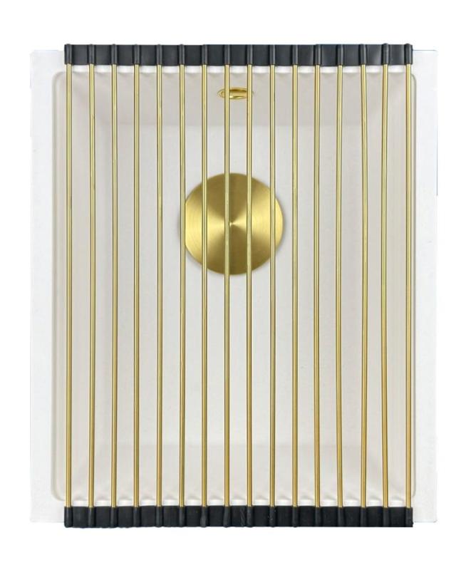 GraniteMy Universal granieten witte spoelbak 34x40 cm wit opbouw onderbouw en vlakinbouw met gouden plug 1208967149