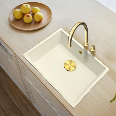 GraniteMy Universal granieten witte spoelbak 55x40 cm wit opbouw onderbouw en vlakinbouw met gouden  plug 1208967155