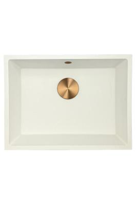 GraniteMy Universal granieten witte spoelbak 55x40 cm wit opbouw onderbouw en vlakinbouw met koperen plug 1208967156