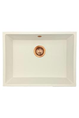 GraniteMy Universal granieten witte spoelbak 55x40 cm wit opbouw onderbouw en vlakinbouw met koperen plug 1208967156