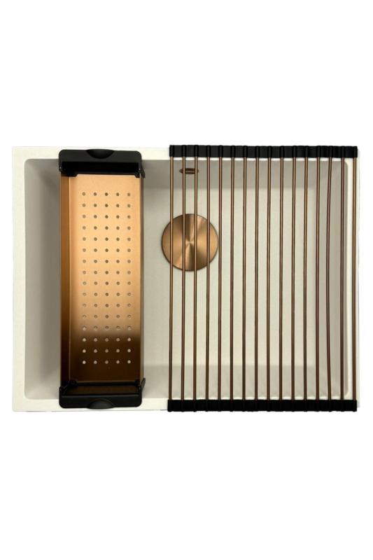 GraniteMy Universal granieten witte spoelbak 55x40 cm wit opbouw onderbouw en vlakinbouw met koperen plug 1208967156