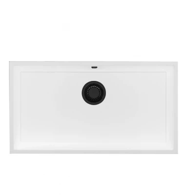 GraniteMy Universal granieten grote witte spoelbak 74x40 cm wit opbouw onderbouw en vlakinbouw met zwarte plug 1208967161