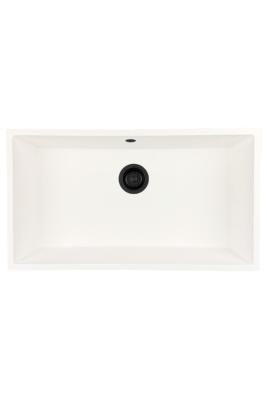 GraniteMy Universal granieten grote witte spoelbak 74x40 cm wit opbouw onderbouw en vlakinbouw met zwarte plug 1208967161