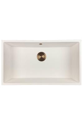 GraniteMy Universal granieten grote witte spoelbak 74x40 cm wit opbouw onderbouw en vlakinbouw met koperen plug 1208967162