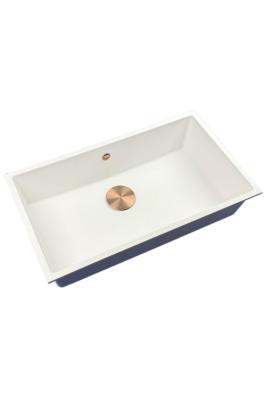 GraniteMy Universal granieten grote witte spoelbak 74x40 cm wit opbouw onderbouw en vlakinbouw met koperen plug 1208967162