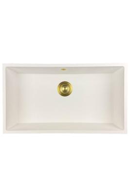 GraniteMy Universal granieten grote witte spoelbak 74x40 cm wit opbouw onderbouw en vlakinbouw met gouden plug 1208967163