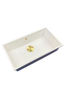 GraniteMy Universal granieten grote witte spoelbak 74x40 cm wit opbouw onderbouw en vlakinbouw met gouden plug 1208967163