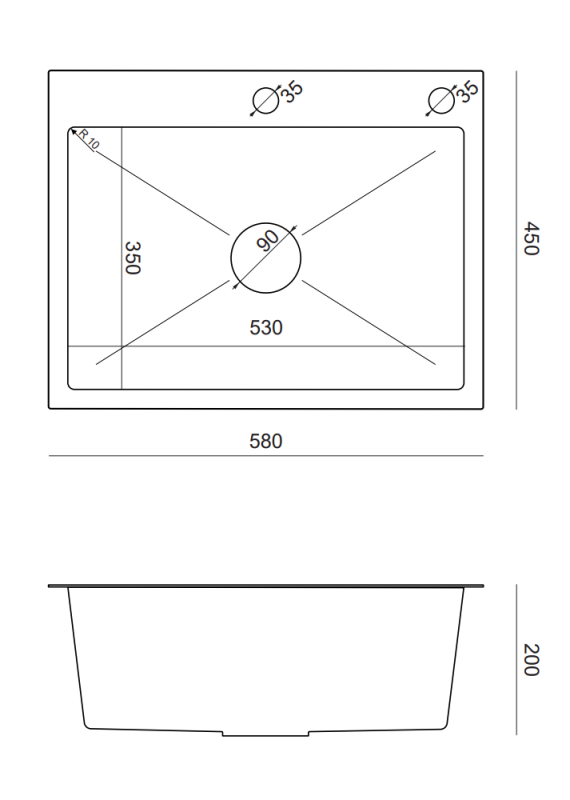 Quadri Dixton 60 RVS spoelbak 580x450 mm met kraangat en accessoire 1208967194