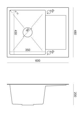 Quadri Dixton 80 zwart PVD Nano RVS spoelbak 600x480 mm met afdruip omkeerbaar 1208967197