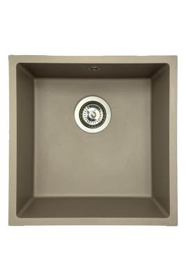 GraniteMy Universal granieten taupe spoelbak 40x40 cm opbouw, onderbouw en vlakinbouw met rvs plug 1208967211