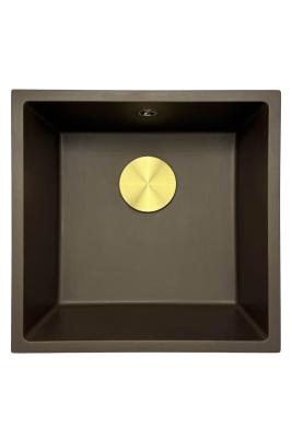GraniteMy Universal granieten café spoelbak 40x40 cm opbouw, onderbouw en vlakinbouw met gouden plug 1208967218