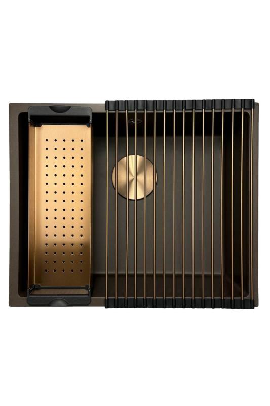 GraniteMy Universal granieten café spoelbak 50x40 cm opbouw, onderbouw en vlakinbouw met koperen plug 1208967229