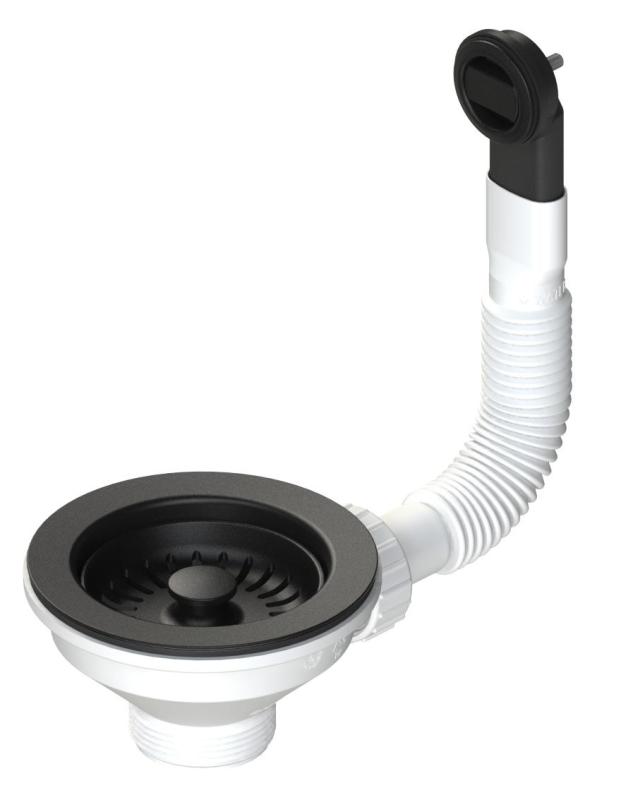 Granitemy korfplugset mat zwart, afvoerset spoelbak incl. overloop rond  en rechthoek 1208967256