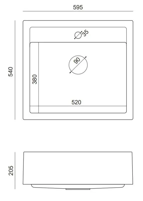 Quadri Farmhouse landelijke tussen of opbouw granieten spoelbak antracite met koperen plug 595x540mm 1208967266