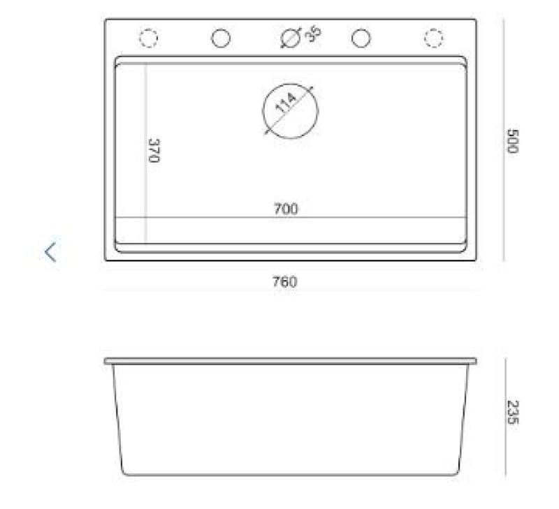 Quadri Hard Rock mat zwarte granieten opbouw grote spoelbak 76x50cm inclusief gouden plug en accessoires 1208967277