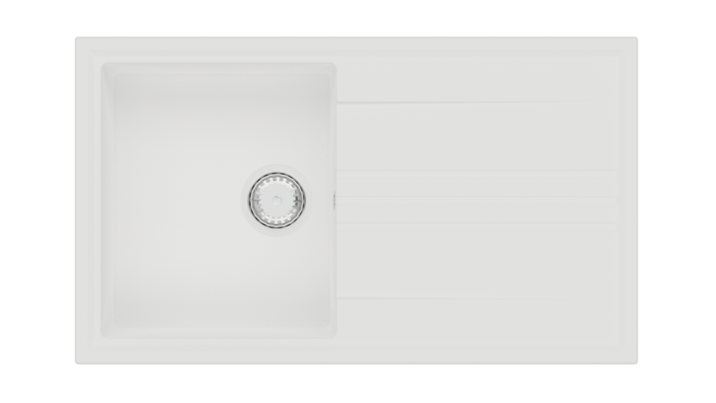 GraniteMy Vesi granieten opbouw witte spoelbak 86x50cm met afdruip omkeerbaar met rvs plug 1208967291