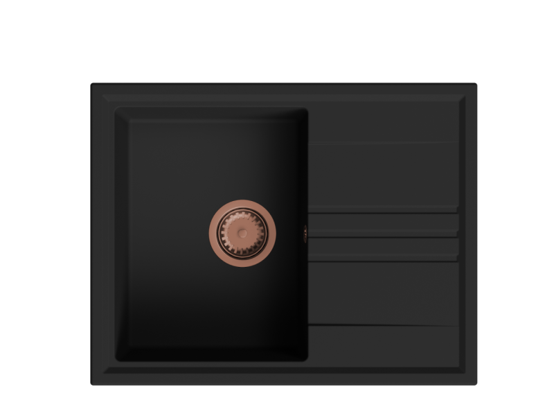 GraniteMy Vesi granieten opbouw zwarte spoelbak 64x50cm met afdruip omkeerbaar met koperen plug 1208967297