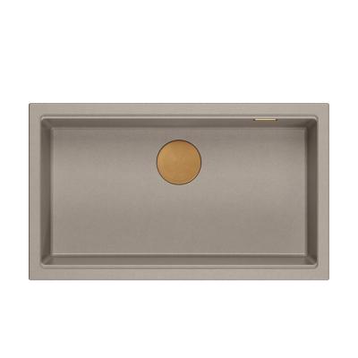 Quadri Newport II grote en diepe spoelbak graniet opbouw en onderbouw taupe spoelbak 76x45cm met koperen plug 1208967308