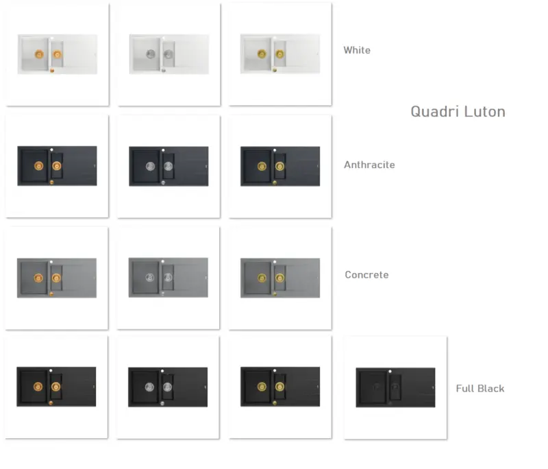 Quadri Luton zwarte granieten opbouw spoelbak met afdruipvlak omkeerbaar 100x50cm met koperen plug 1208967316