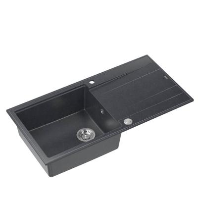 Quadri Luton antraciet granieten opbouw spoelbak met afdruipvlak omkeerbaar 100x50cm met rvs plug 1208967320