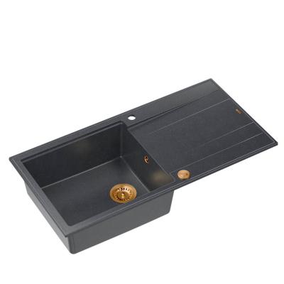 Quadri Luton antraciet granieten opbouw spoelbak met afdruipvlak omkeerbaar 100x50cm met koperen plug 1208967321